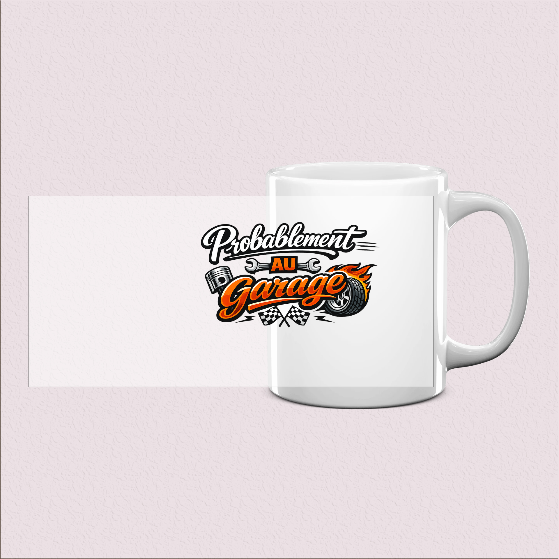 Mug imprimé "Probablement au garage"